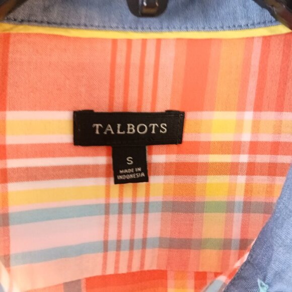 Talbots Women’s Long Sleeve Orange Plaid Button Front Cotton Blouse Size S - Picture 3 of 8